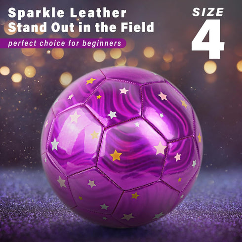 Size 4 Glitter Soccer Ball for Girls, Beginners Sports Training Ball for Outdoor Recreation