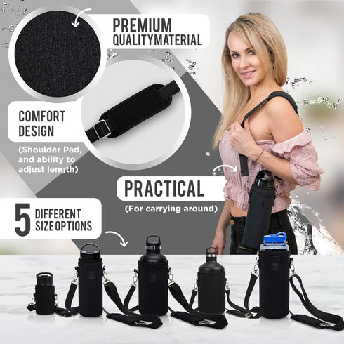 5 12oz) Made Easy Kit Neoprene Water Bottle Carrier Holder with Adjustable Shoulder Strap for Insulating & Carrying