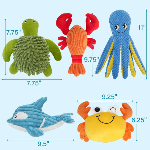 5 Pack, Prime Pets Dog Toys, Plush Crinkle Squeaky Dog Toys, Durable Stuffed Pet Toy for Small Medium Large Breeds