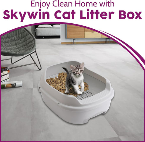 Skywin Sifting Cat Litter Box (Grey), Efficient Sifting System for Pine Pellets, Easy-to-Use
