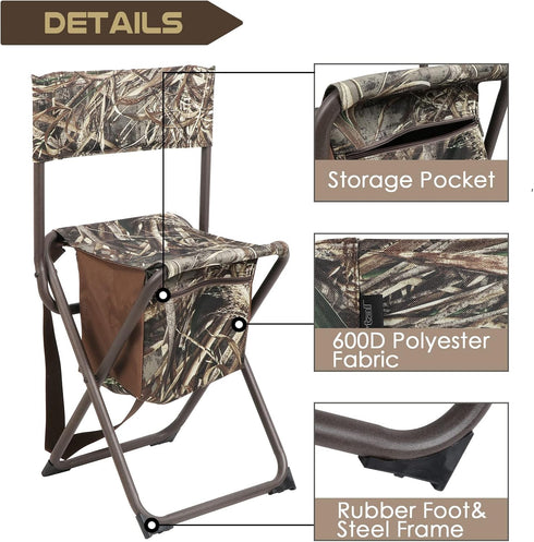PORTAL Folding Seat, Lightweight Backrest Stool for Hunting Fishing, Supports 225 lbs