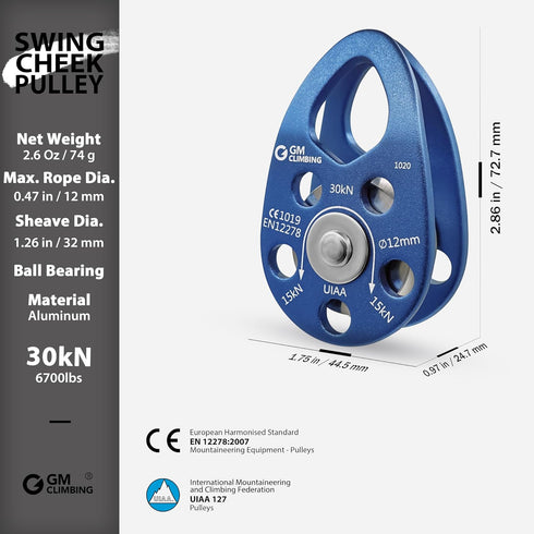 GM CLIMBING Micro Pulley, Swing Cheek, 30kN, CE UIAA Certified