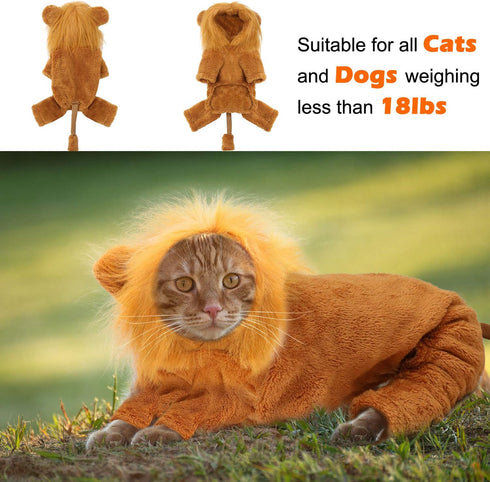 Rypet Dog Lion Costume | Pet Clothes for Halloween Party, Simulation Lion Hoodie for Cats and Dogs