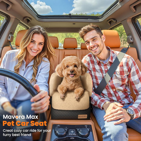 Mavora Max Portable Small Dog Seat for Car, Luxury Center Console Dog Car Seat Booster with Safety Tethers