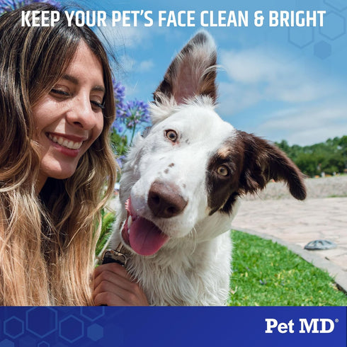 Pet MD Dog Tear Stain Remover Wipes, Cat and Dog Eye Wipes for Discharge and Crust, 60 ct