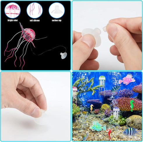 8 Pieces Luminous Aquarium Decorations with Glowing Jellyfish, Artificial Jellyfish, Fluorescent Lionfish, Seahorse