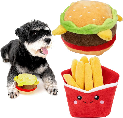 Plush Dog Toy Food Shaped Stuffed Pet Toys Puppy with Squeaker Crinkle
