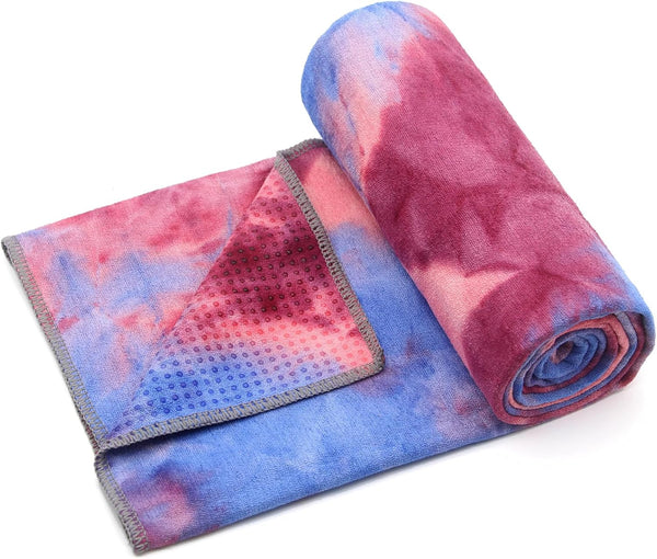 Yoga Towel, Hot Yoga Mat Towel with Grip Dots, Sweat Absorbent Non-Slip for Hot Yoga, Pilates, 24" x 72"