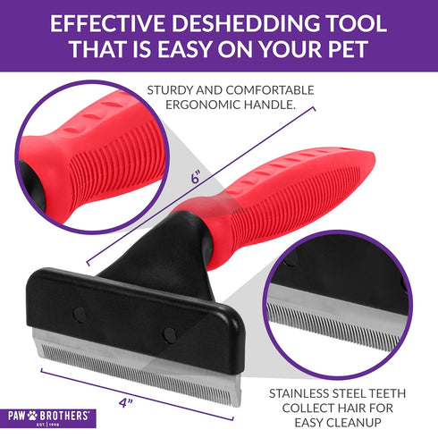 Paw Brothers Deshedding Tool, Professional Brush for Dogs and Cats, Fur Removal for Medium & Long Pet Hair