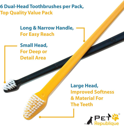 Dog Toothbrush Set of 3 - Dual Headed Dental Hygiene Brushes for Small to Large Dogs, Cats