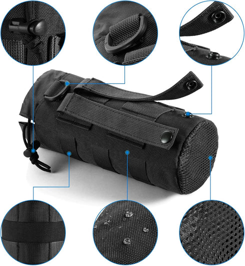 FRTKK Tactical MOLLE Water Bottle Pouch, Military Holder Bag with Drawstring Open Top & Mesh Bottom for Sports Travel