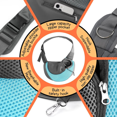 2-5 lbs 1.0 YUDODO Pet Sling Carrier for Small Dogs & Cats Hands-Free Puppy Carrier with Safety Hook, Large Zipper