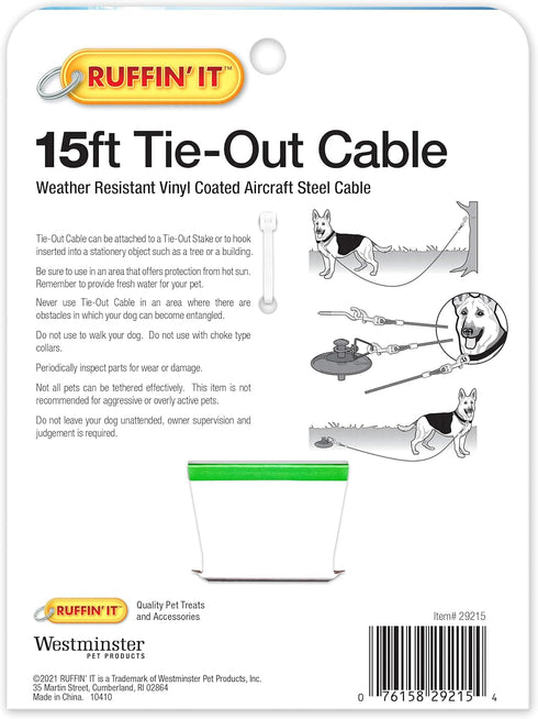 Ruffin' It 15 ft. Heavy Duty Cable Tie-Out for Dogs - 1700# Strength, Up to 100 lbs