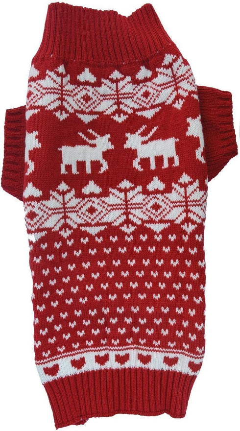 Red Reindeer Christmas Dog Sweater, Knit Winter Holiday Sweater for Large Dogs, XX-Large (XXL) Size 23" Back