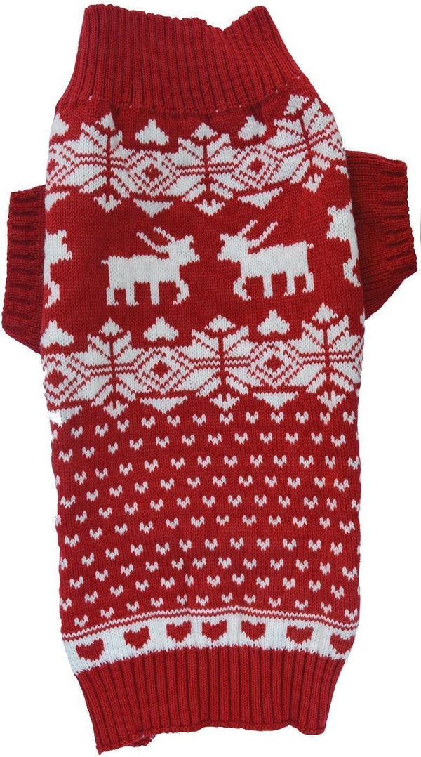 Red Reindeer Christmas Dog Sweater, Knit Winter Holiday Sweater for Large Dogs, XX-Large (XXL) Size 23" Back