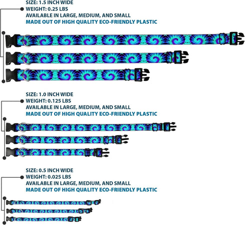 Buckle-Down Plastic Clip Collar, Tie Dye Swirl Purples/Blues, 1" Wide, Fits 15-26" Neck