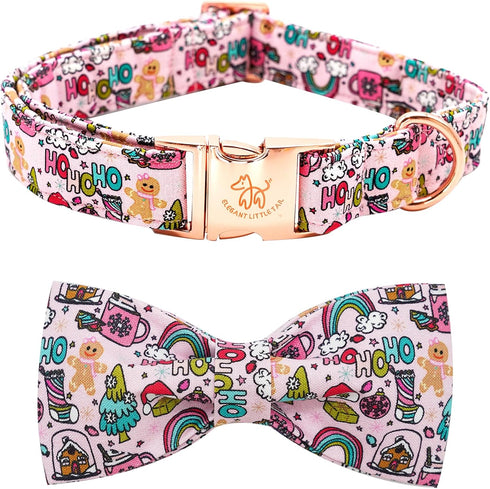 Elegant little tail Christmas Dog Collar, Gingerbread Man Print Holiday Bow Collar for Large Dogs