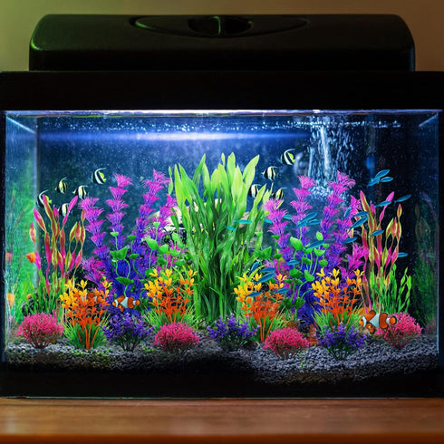 20pcs Fish Tank Decorations Plants, Plastic Aquarium Accessories, Fish Cave and Hideout Ornaments