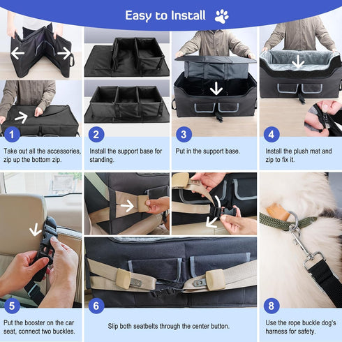 55 lbs INFANZIA Dog Car Booster Seat, Elevated Pet Car Seats for Large Medium Dogs with Safety Leash, Washable Lookout
