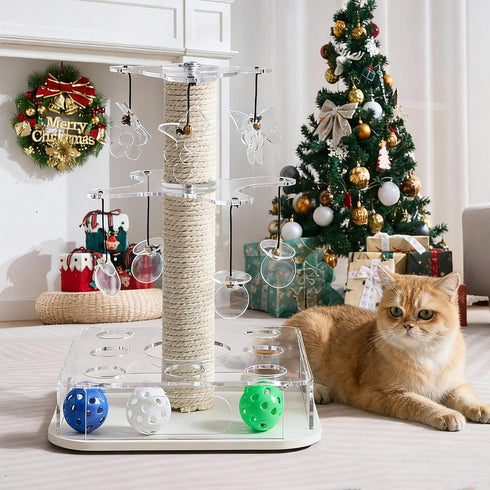 3-in-1 2-layer Modern Interactive Cat Toy, Puzzle Box Cat Puzzle Toys for Indoor Cats with with Colorful Jingle Balls