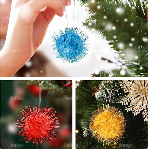 AUEAR 12 Pack 2 Inch Sparkle Ball Shiny Glitter Tinsel Pom Poms, Interactive Cat Balls for Kittens