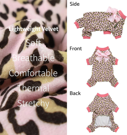 Fitwarm Leopard Dog Pajamas, Fleece Clothes for Small Dogs Girl, Pet Onesie, Cat Outfit, Pink, Small