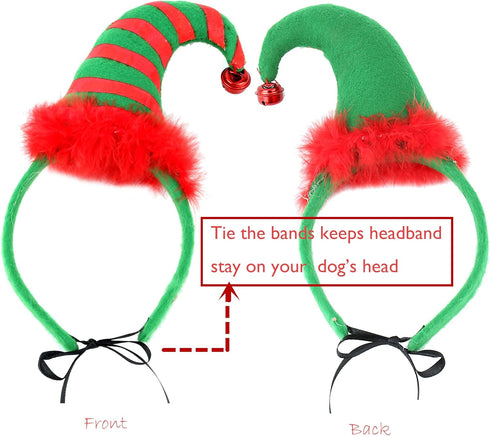 BoomBone Dog Elf Hat Headband and Christmas Pet Collar with Bells