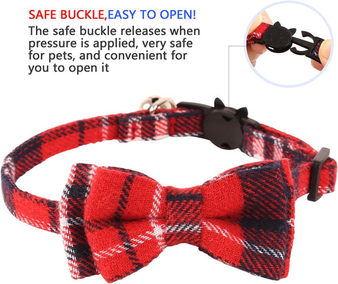 KUDES 2 Pack Cat Collar Breakaway - Adjustable Bow Tie and Bell for Kitty and Puppies, 7.8-10.5 Inch