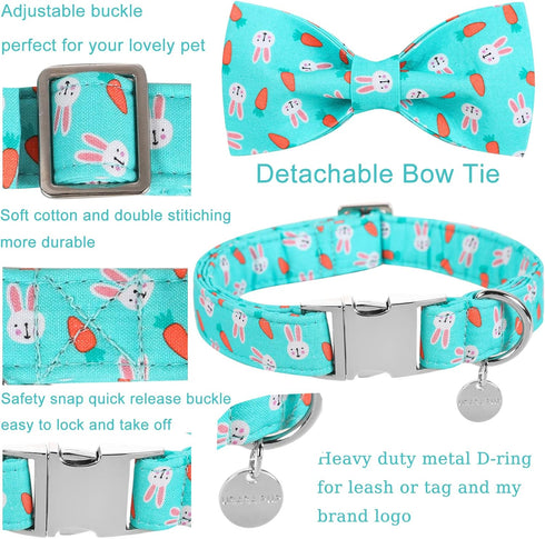 Easter Dog Collar with Bow Tie, Cotton Carrot Design for X-Large Dogs, Cute Pet Collar with Metal Buckle