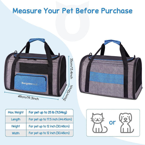 BurgeonNest Cat Carrier for Large Cats up to 20 lbs, Soft-Sided Pet Carrier for Small Dogs, 4 Ventilated Windows