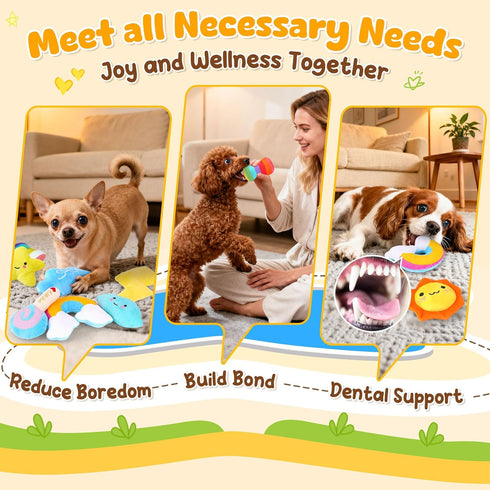 Pack 9 KIPRITII Whimsical Squeaky Dog Toys for Small Dogs & Puppies Plush Toys with Storage Bag, Pcs Stuffed Puppy Chew