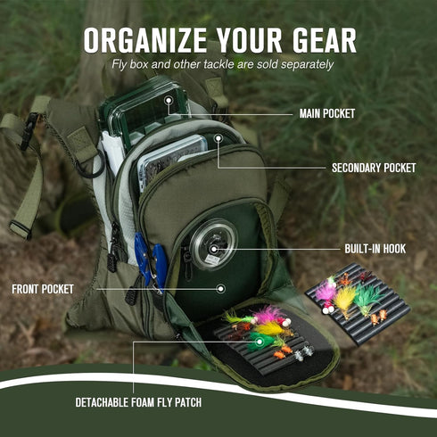 Goture Lightweight Fly Fishing Chest Pack, Tackle Storage Bag with Adjustable Padded Waist and Neck Strap