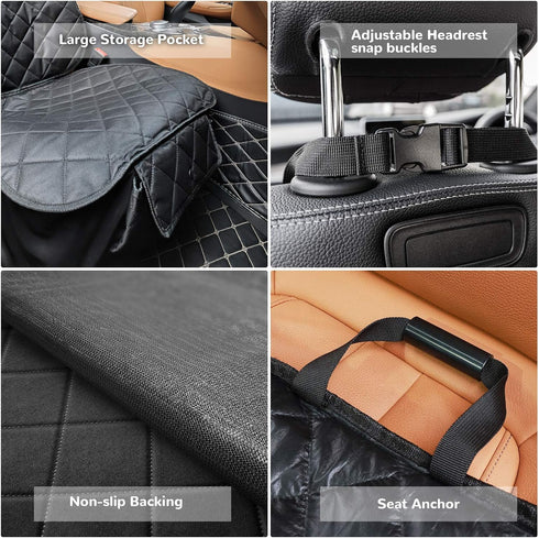 URPOWER Dog Car Seat Cover for Front Seat, Waterproof Pet Car Seat Protector with Pocket & Elastic Skirt, Non-Slip Dog