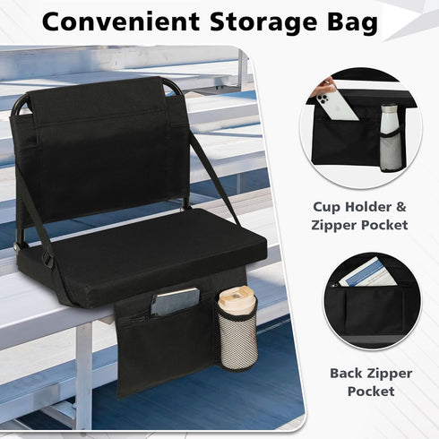 Stadium Seats for Bleachers - Soft Cushion with Back Support, Includes Cup Holder & Zipper Pocket