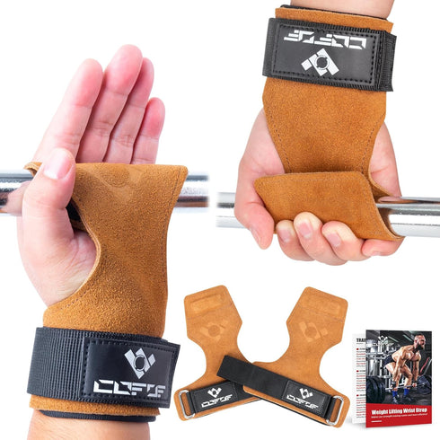 Weight Lifting Wrist Strap - Double Layer Leather Adjustable Neoprene Padded Gym Workout Lifting Hooks