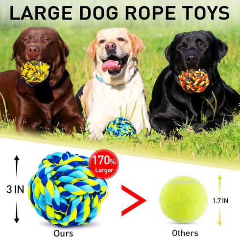 SHARLOVY Dog Chew Toys for Aggressive Chewers, Heavy Duty Balls for Large Dogs, Tough Twisted Dental Cotton Rope Toy