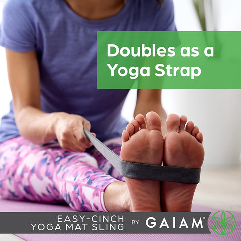 Gaiam Easy-Cinch Yoga Mat Sling - Durable Carrying Strap with Metal D-Rings for Secure Fit (No Mat Included)