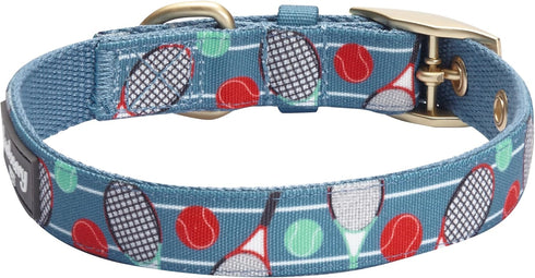 Blueberry Pet Sports Fan Tennis Canvas Adjustable Dog Collar, Teal Blue, Neck 13-16.5", for Medium Breed