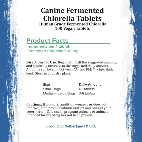 Canine Chlorella Tablets, Natural Dog Breath Freshener & Immune Booster Supplement, 100 Vegan Tablets