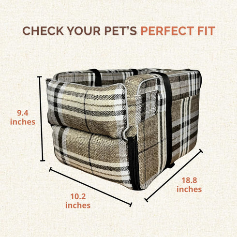 Kumdita' Center Console Car Seat & Carrier for Small Dogs & Cats with Dual Over-Seat Straps, Sewn-in Safety Leash & PE