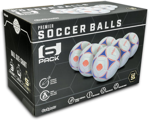 6 Pack 3, 4, 5, GoSports Premier Soccer Balls - Single or - Sizes with Ball Pump