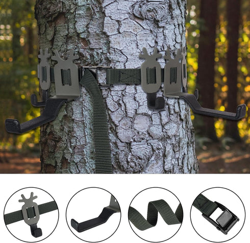 Highwild Treestand Strap Gear & Bow Hangers - Multi-Hook Accessory Holder for Hunting Gears, 3 Gear Hooks + 2 Bow