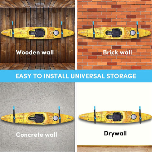 Kayak Storage Rack for Garage, Wall Mount Kayak Rack with Nylon Straps, Heavy Duty Hanger for Kayaks and SUP (4 Pack, 6