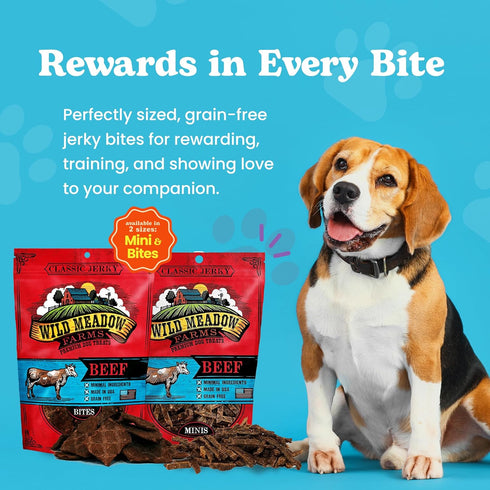 Wild Meadow Farms Classic Beef Bites - Soft Jerky Treats for Dogs - Grain-Free & All-Natural - 3.5 Ounce Pouch