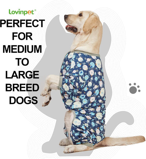 LovinPet Giant Dog Pajamas, Jellyfish and Starfish Deep Sea Print, Lightweight Pullover Clothes for Large Breed Dogs