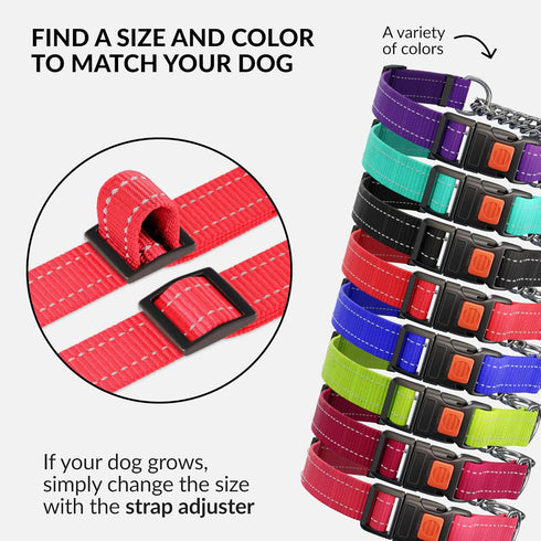 CollarDirect Martingale Dog Collar: Stainless Steel Chain, Quick Release Buckle, Reflective Red Collar, Large