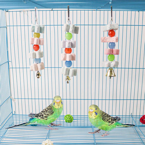 3 Packs Parrot Chewing Toy Beak Trimmer with Bell - Calcium Stone for Cockatiel, Conure, and Parakeet (Style-2)