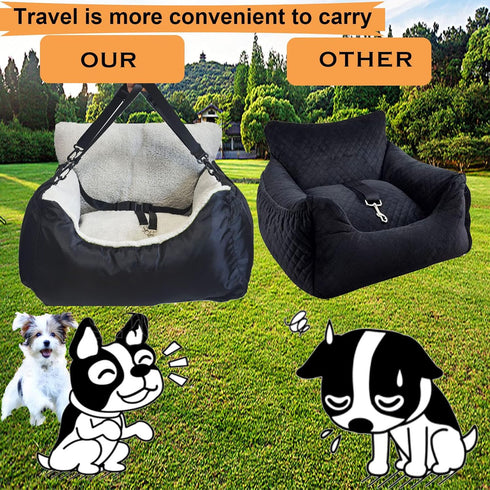 Dog Car Seat for Small Dogs, Fully Detachable & Washable Travel Bed with Storage Pockets, Under 25 lbs
