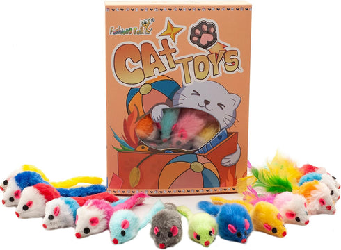 Fashion's Talk 48-Count Assorted Mice Cat Toys, Furry Rattle Mouse Kitten Toy for Indoor Cats
