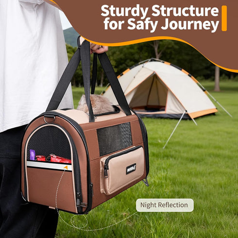 15 lbs 17.7x11.0x11.8 Inch Collapsible Small Pet Carrier for Cat with Fashion Pocket, Lightweight Sturdy Travel Carry